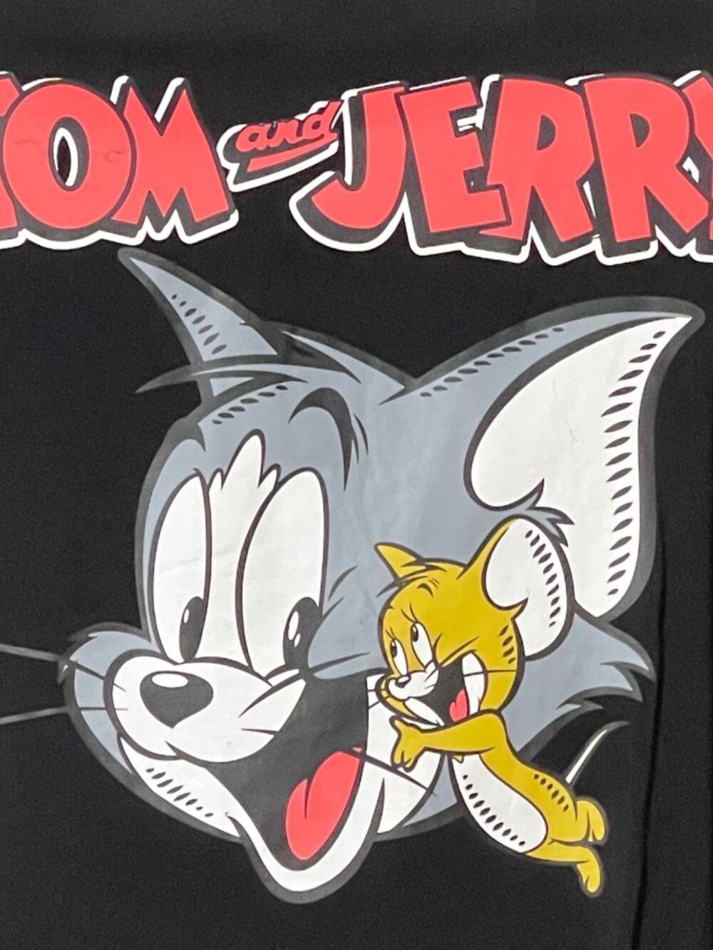 Tom & Jerry Black Button-Up Cropped Shirt XL Cartoon Graphic Front & Back